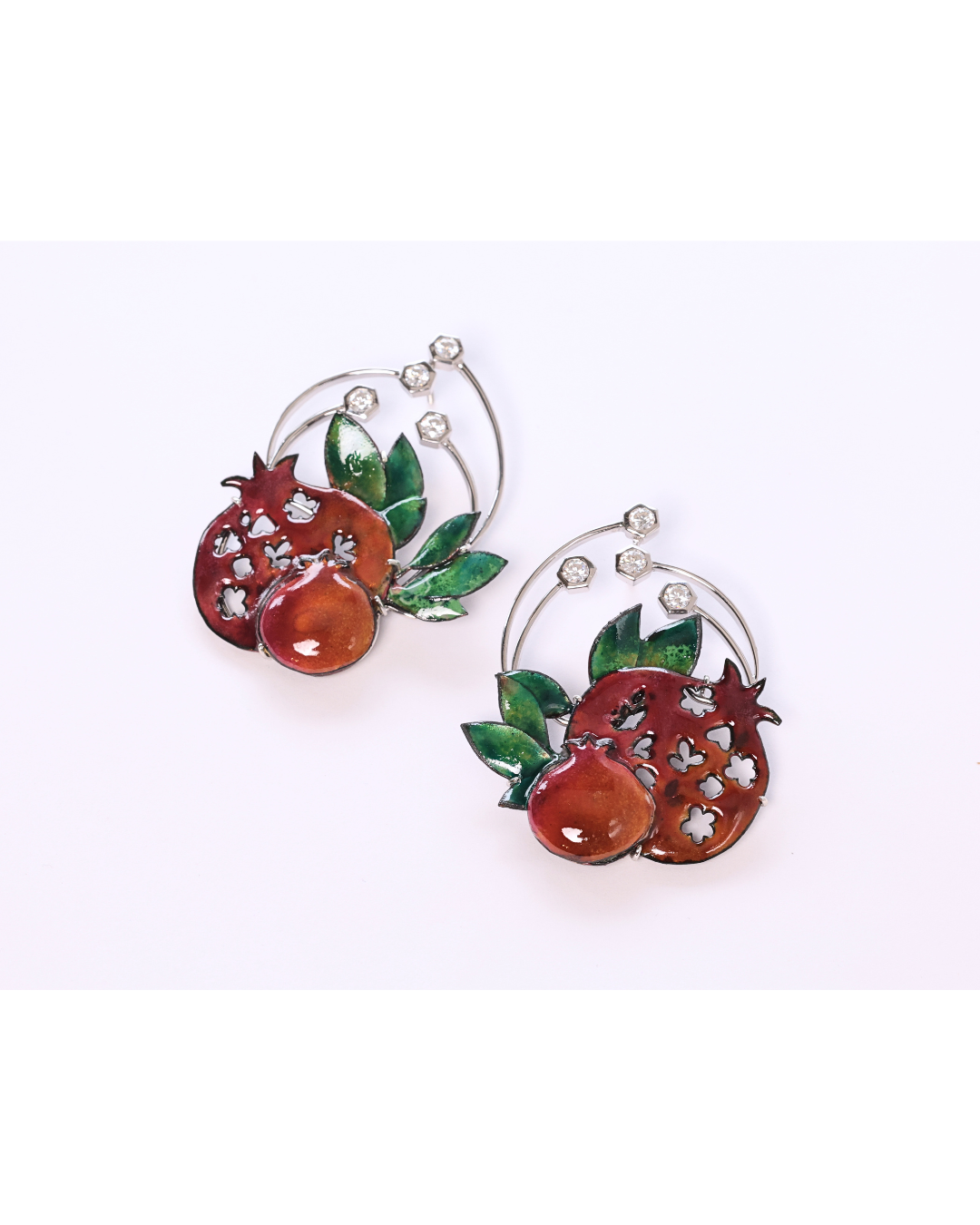Handmade enamel earrings with moissanite